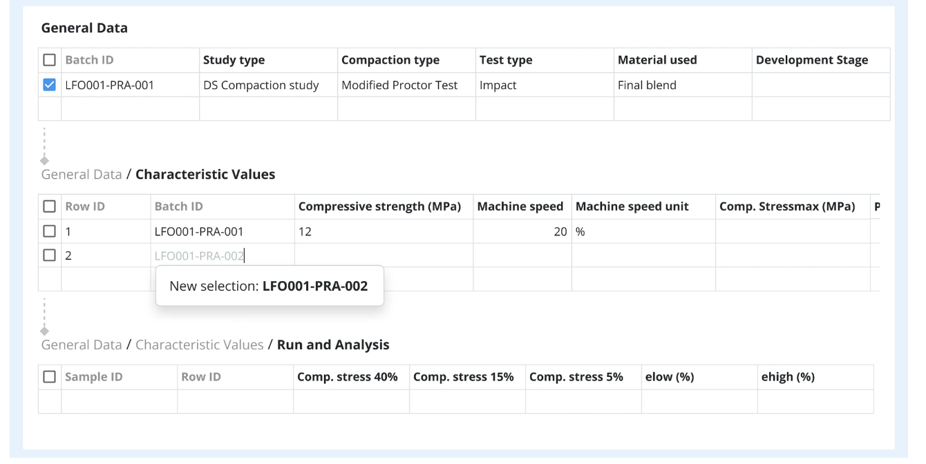First iteration: all tables exposed directly on the page